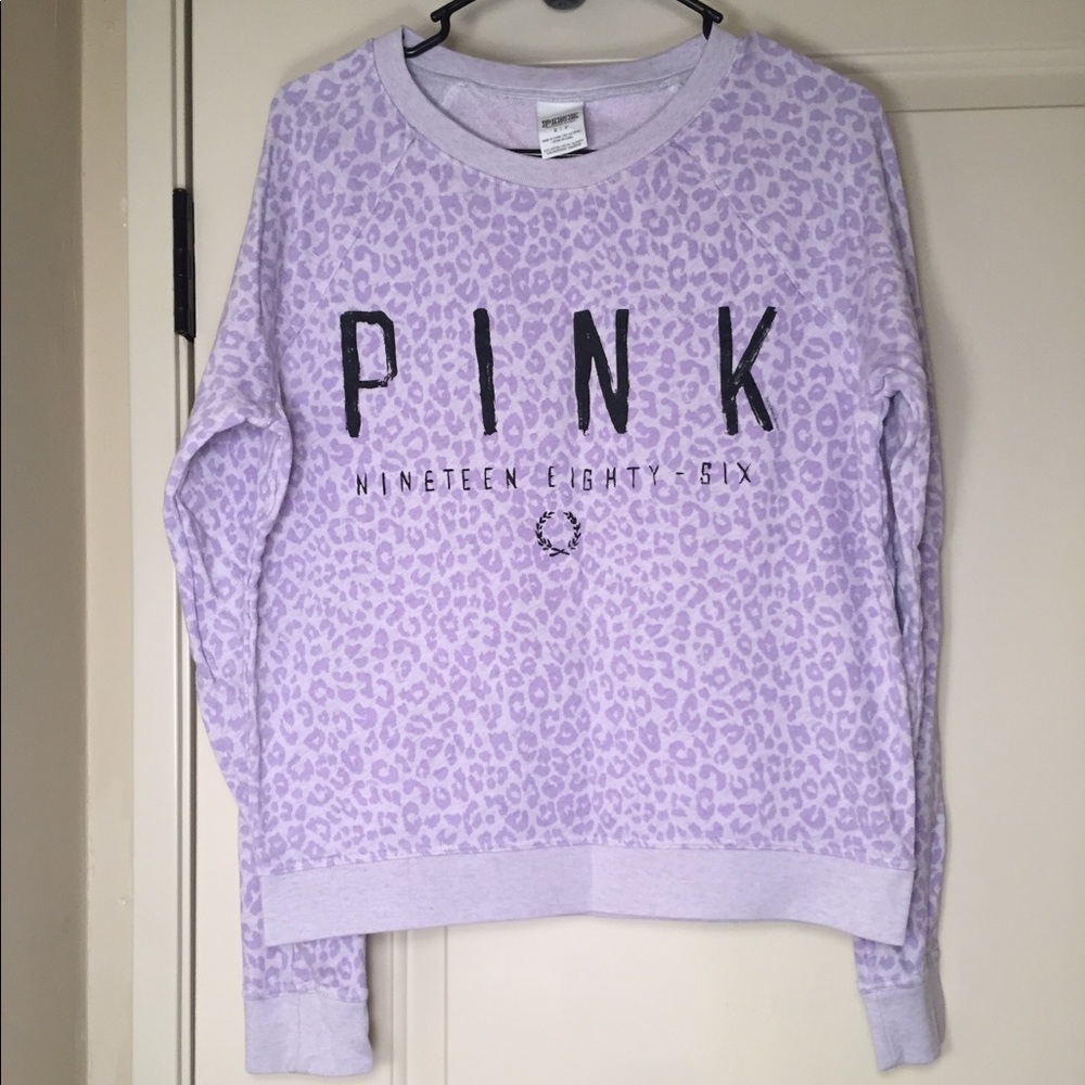 PINK crew neck lavender cheetah print sweatshirt